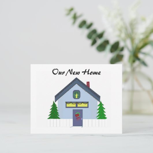 Blue House New Address Card Ankündigungspostkarte (Stehend Vorderseite)