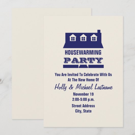Blue Housewarming Party Einladung (Vorne/Hinten)