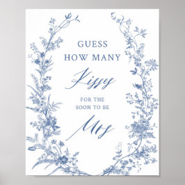 Blue How many Kisses Brautparty Game Poster