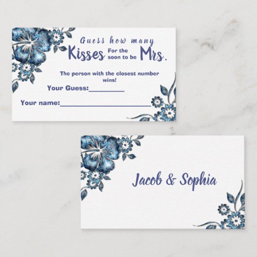 Blue How many Kisses for Mrs Shower game card Platzkarte (Vorne/Hinten)