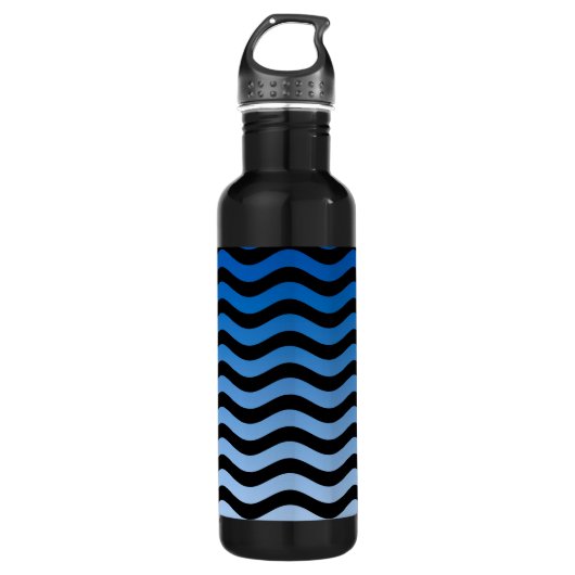Blue Hues Wavy Stripes Trinkflasche (Vorderseite)