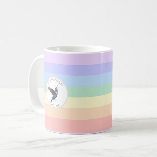 Blue Hummingbird auf Pastel Rainbow Kaffeetasse (Vorderseite Links)