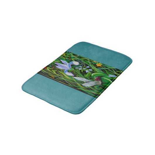 Blue Hummingbird Bath Mat Badematte (Schrägansicht)