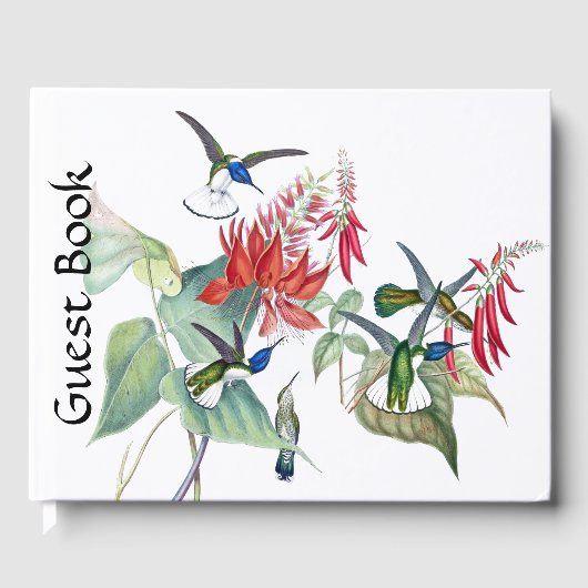 Blue Hummingbird Birds Red Floral Guest Book Gästebuch (Vorderseite)