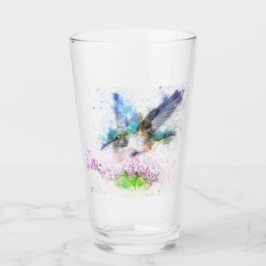 Blue Hummingbird Blume Illustration Tumbler Glas (Vorderseite)
