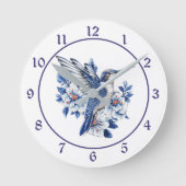 Blue Hummingbird Floral Runde Wanduhr (Vorderseite)