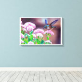 Blue Hummingbird Floral Stretched Canvas Print Leinwanddruck (Insitu (Holzboden))