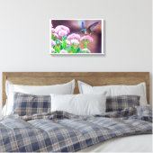 Blue Hummingbird Floral Stretched Canvas Print Leinwanddruck (Insitu (Schlafzimmer))