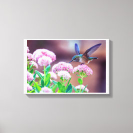 Blue Hummingbird Floral Stretched Canvas Print Leinwanddruck