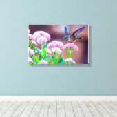 Blue Hummingbird Floral Stretched Canvas Print Leinwanddruck (Insitu (Holzboden))