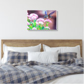 Blue Hummingbird Floral Stretched Canvas Print Leinwanddruck (Insitu (Schlafzimmer))