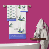 Blue Hummingbird Green Aquarell Monogram Badhandtuch Set