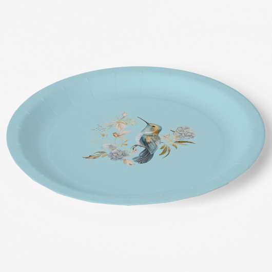 Blue Hummingbird Hydrangea Blume Pappteller (Schrägansicht)