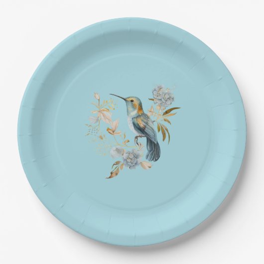 Blue Hummingbird Hydrangea Blume Pappteller (Vorderseite)