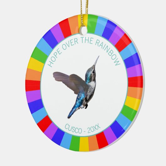 Blue Hummingbird in Regenbogenfarben Keramik Ornament (Links)