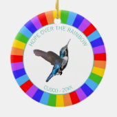 Blue Hummingbird in Regenbogenfarben Keramik Ornament (Hinten)