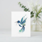 Blue Hummingbird Watercolor Postkarte (Stehend Vorderseite)