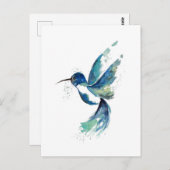 Blue Hummingbird Watercolor Postkarte (Vorne/Hinten)