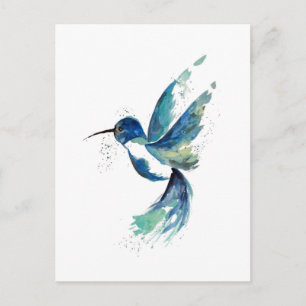 Blue Hummingbird Watercolor Postkarte