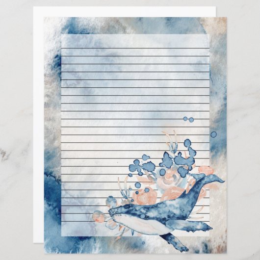 Blue Humpback Whale Lined Letter Writer Paper (Vorne/Hinten)