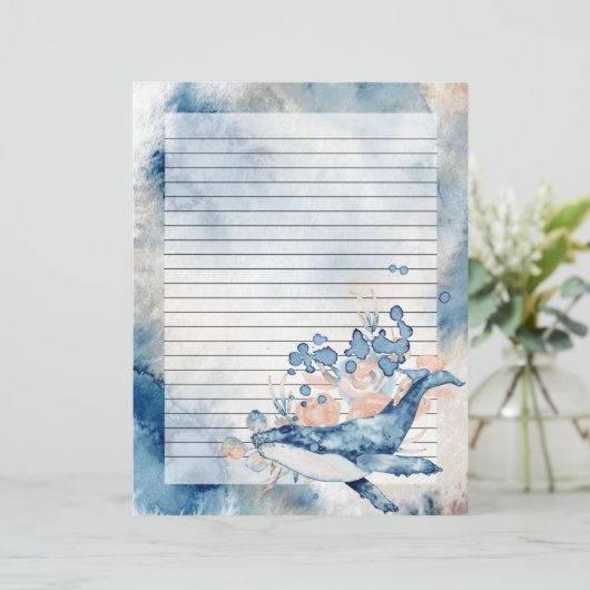Blue Humpback Whale Lined Letter Writer Paper (Stehend Vorderseite)
