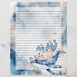 Blue Humpback Whale Lined Letter Writer Paper