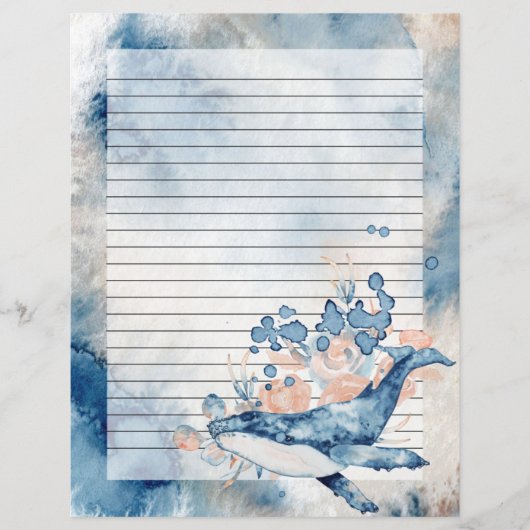 Blue Humpback Whale Lined Letter Writer Paper (Vorderseite)
