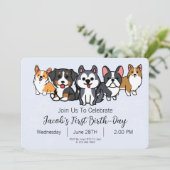 Blue - Hunde Welpen Geburtstagsparty Einladung (Stehend Vorderseite)