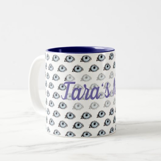 Blue Husky Eye Pattern Zweifarbige Tasse (Vorderseite Links)