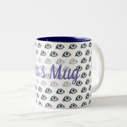 Blue Husky Eye Pattern Zweifarbige Tasse (VorderseiteRechts)