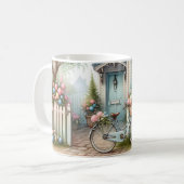 Blue Hütte Bike mit Spring Blume Basket Kaffeetasse (Vorderseite Links)