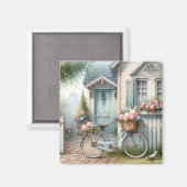 Blue Hütte Bike mit Spring Blume Basket Magnet (Vorderseite/Rückseite)