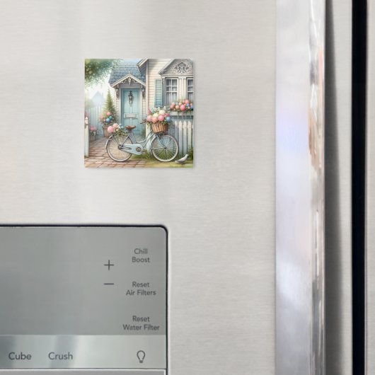 Blue Hütte Bike mit Spring Blume Basket Magnet (In Situ (Kühlschrank))