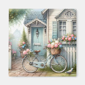 Blue Hütte Bike mit Spring Blume Basket Magnet (Vorne)