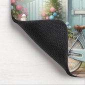 Blue Hütte Bike mit Spring Blume Basket Mousepad (Ecke)