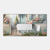Blue Hütte Bike mit Spring Blume Basket Schreibtischunterlage (Tastatur & Maus)