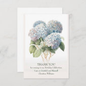 Blue Hydragea Floral Elegantes Wasserfarbendesign Dankeskarte (Vorne/Hinten)