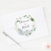 Blue Hydrange Blush Rose Hochzeitsticker Runder Aufkleber (Umschlag)