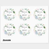 Blue Hydrange Blush Rose Hochzeitsticker Runder Aufkleber (Blatt)