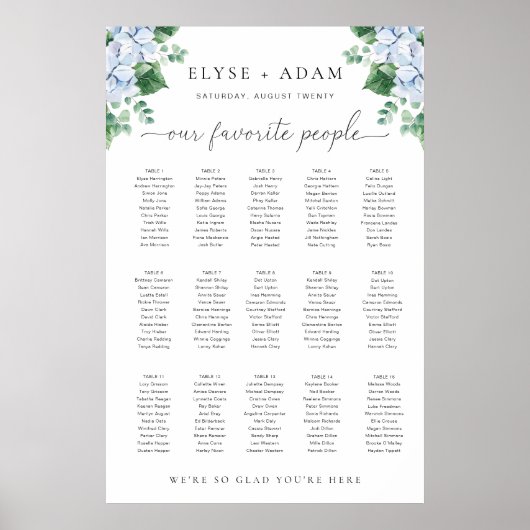 Blue Hydrangea 15 Table Seating Chart Poster (Vorne)