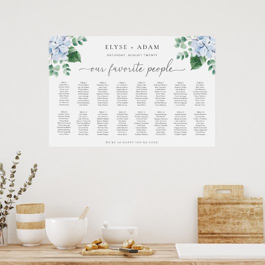 Blue Hydrangea 16 Tabelle Seating Chart Poster (Küche)