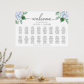Blue Hydrangea 16 Tabelle Seating Chart Poster (Küche)