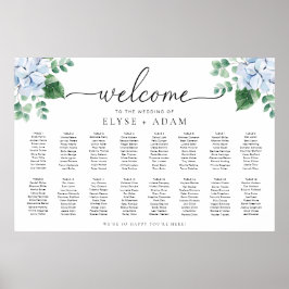 Blue Hydrangea 16 Tabelle Seating Chart Poster