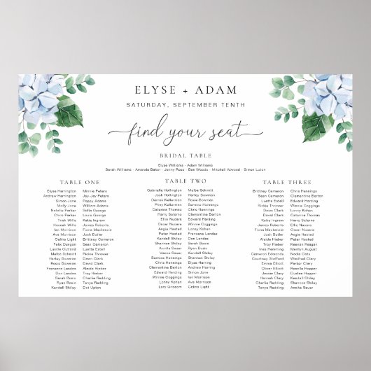 Blue Hydrangea 3 Banquet Seating Chart Fotoparte Poster (Vorne)