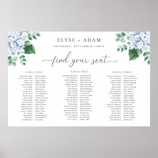Blue Hydrangea 3 Banquet Table Plan Fotolabine Poster (Vorne)