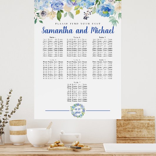 Blue Hydrangea 7-Tisch-Sitzkarte Poster (Küche)