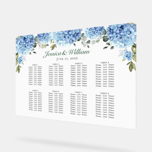 Blue Hydrangea 8 Tables SITZENDE CHART Akryllische Acrylschild (Winkel)