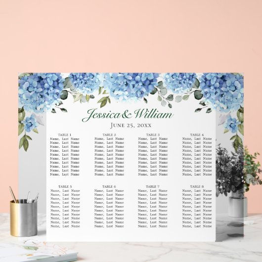 Blue Hydrangea 8 Tables SITZENDE CHART Akryllische Acrylschild (Hochzeit)