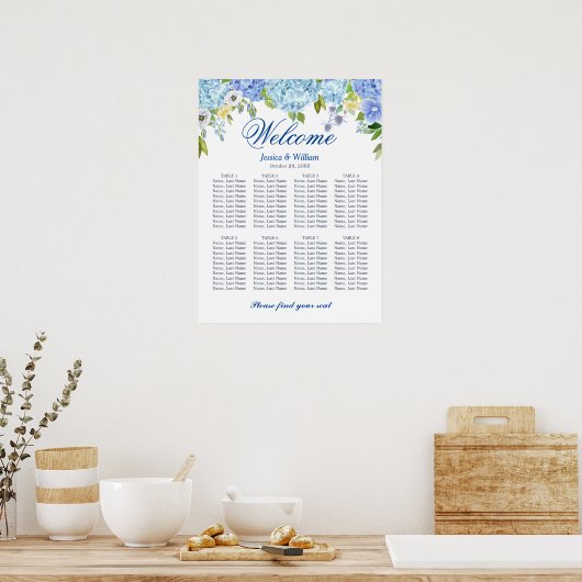 Blue Hydrangea 8 Tische Hochzeitszettel Poster (Küche)