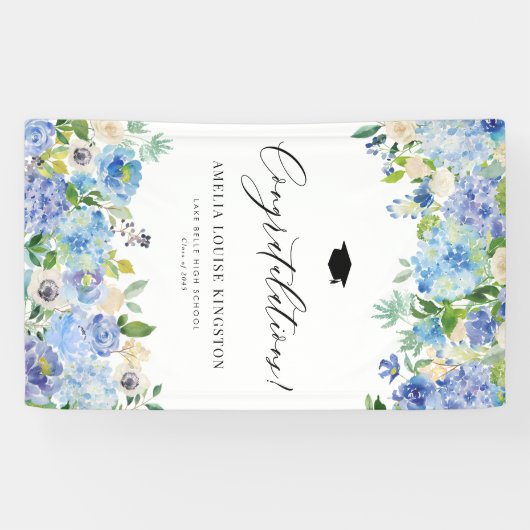 Blue Hydrangea Abschluss Glückwunsch Banner (Horizontal)